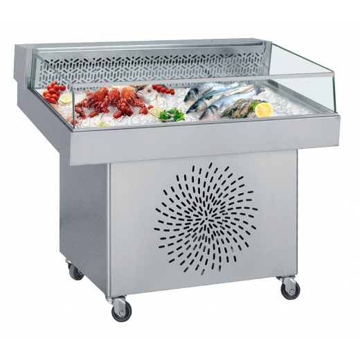 Masa refrigerata de expus peste pe fulgi de gheata